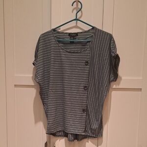 Papillon Blanc Charcoal and White Striped Blouse
